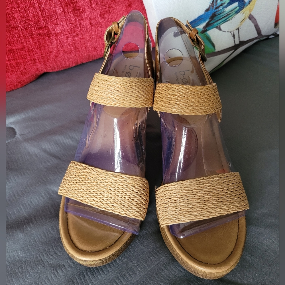 B.O.C. Born Platform Wedge Sandals - Tan/Camel, Sz 8
